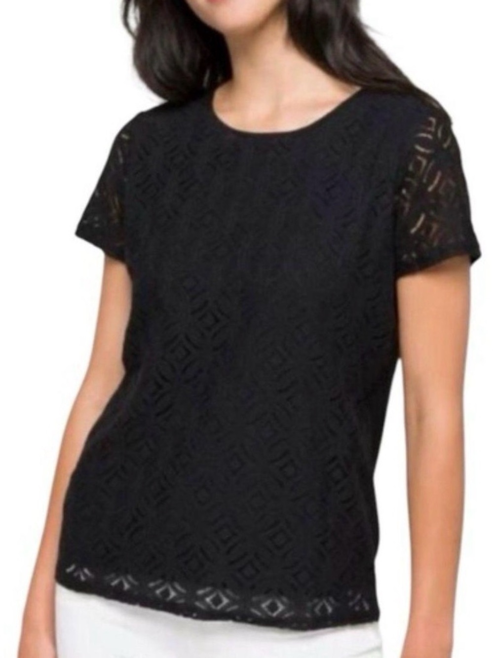 Market & Spruce Black Lace Short-Sleeve Top